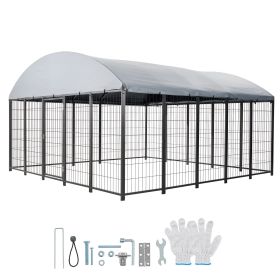 Outdoor Dog Kennel, 9.8 x 9.8 x 5.4 ft Large Dog Kennel with Secure Lock, Outside Dogs Enclosures with UV-Resistant & Waterproof Roof Cover