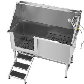 Stainless Steel Dog Washing Station, 62 inch Pet Grooming Tub w/ Stairs, PE Water Filter Board